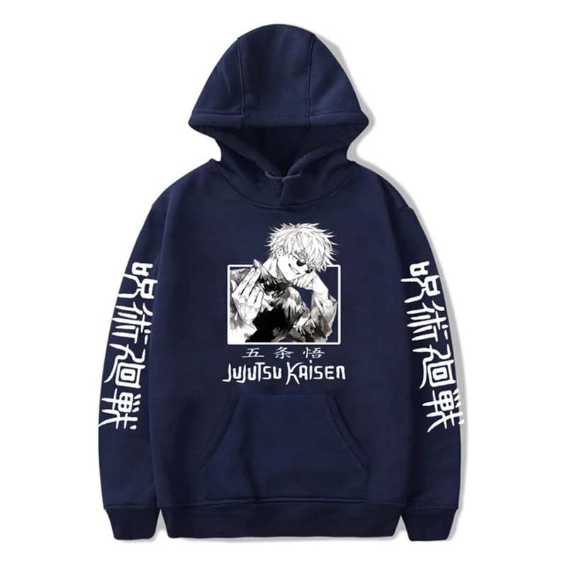 Jujutsu Kaisen Hoodie Anime Gojou Satoru Print Hooded Pullovers Tops Loose Long Sleeves Harajuku Man Clothes Fleece Hoodies