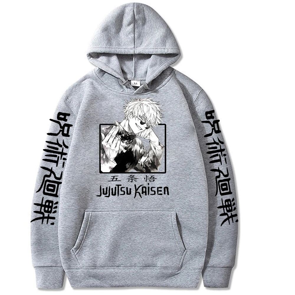 Jujutsu Kaisen Hoodie Anime Gojou Satoru Print Hooded Pullovers Tops Loose Long Sleeves Harajuku Man Clothes Fleece Hoodies