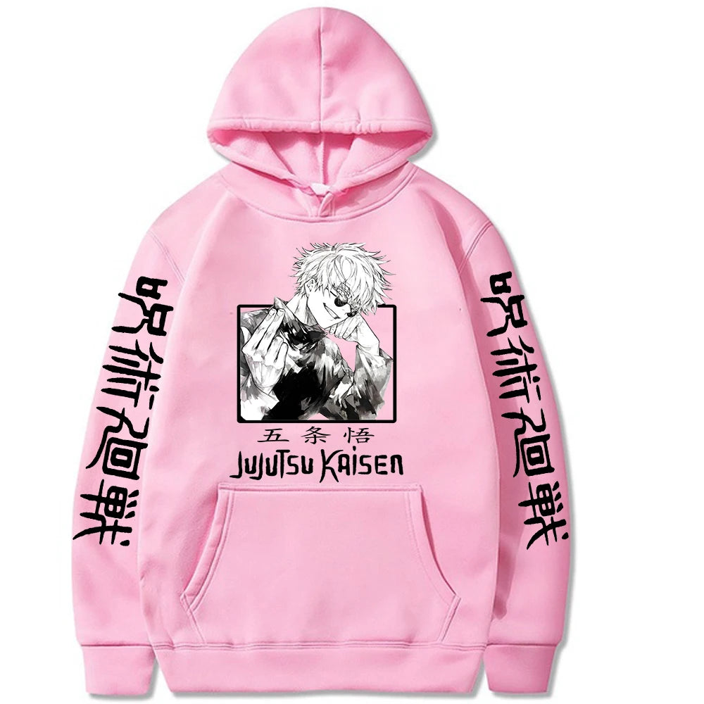 Jujutsu Kaisen Hoodie Anime Gojou Satoru Print Hooded Pullovers Tops Loose Long Sleeves Harajuku Man Clothes Fleece Hoodies