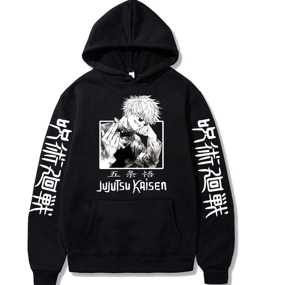 Jujutsu Kaisen Hoodie Anime Gojou Satoru Print Hooded Pullovers Tops Loose Long Sleeves Harajuku Man Clothes Fleece Hoodies