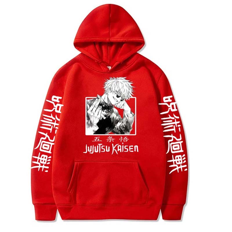 Jujutsu Kaisen Hoodie Anime Gojou Satoru Print Hooded Pullovers Tops Loose Long Sleeves Harajuku Man Clothes Fleece Hoodies