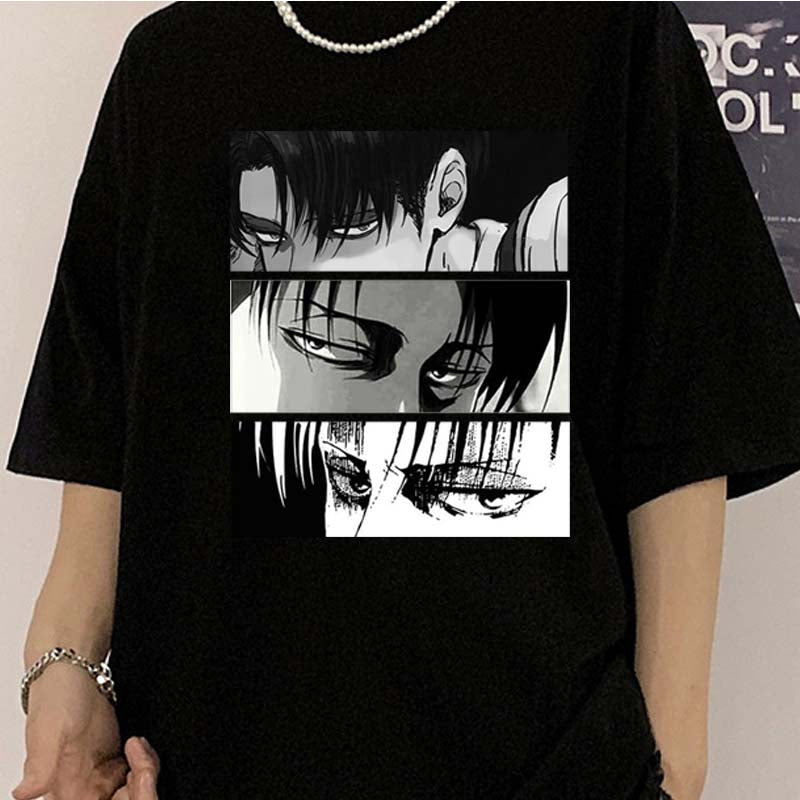 Women T-shirts Japanese Anime Attack On Titan Levi Ackerman Eye Punk Tops Summer Harajuku Oversized Gothic Short Sleeve T-shirt